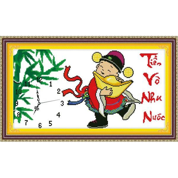 Tranh Thêu Chữ Thập ĐỒNG HỒ Tiền Vô Như Nước 222878 (khách tự thêu) KT:60x34cm