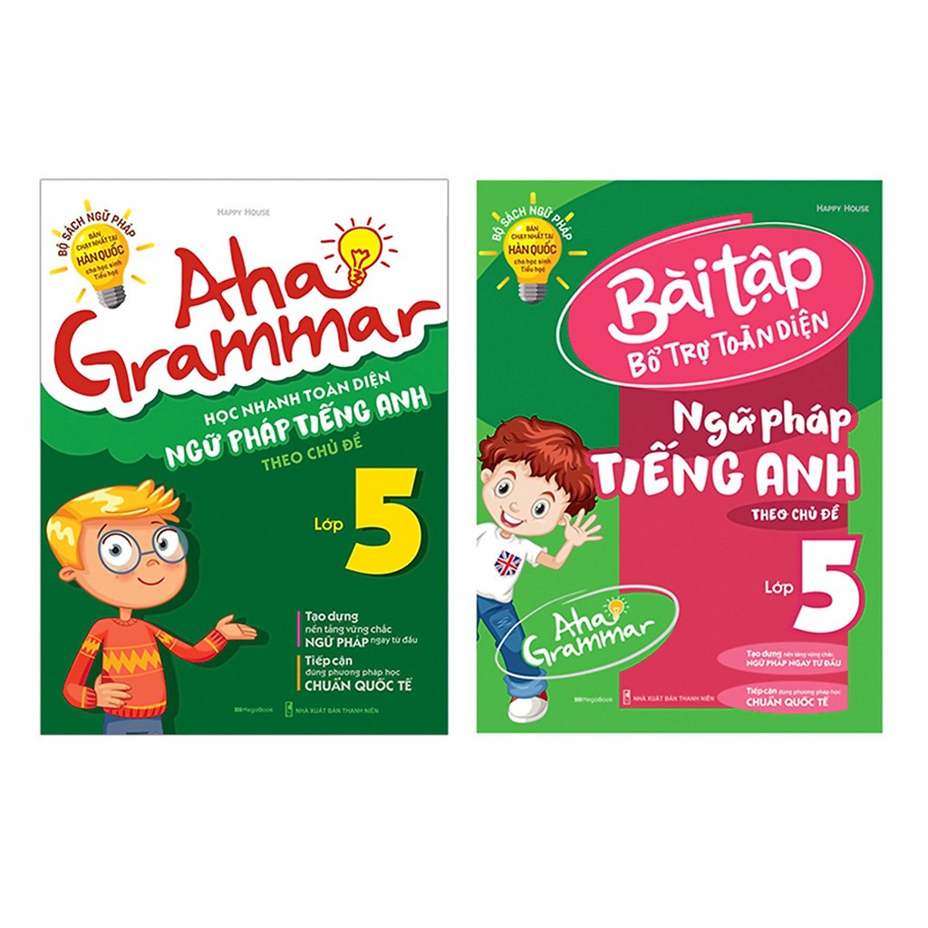 Sách - Combo 2 cuốn Aha Grammar Ngữ pháp và Bài tập bổ trợ toàn diện ngữ pháp tiếng Anh lớp 5 MEGATH9602