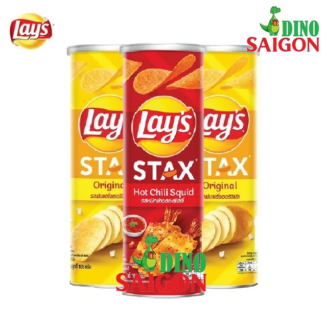 Combo 3 Hộp Bánh Snack Khoai Tây Lay's Stax Thái Lan 105g gồm 2 Vị Tự Nhiên Và 1 Vị Mực Sốt Cay