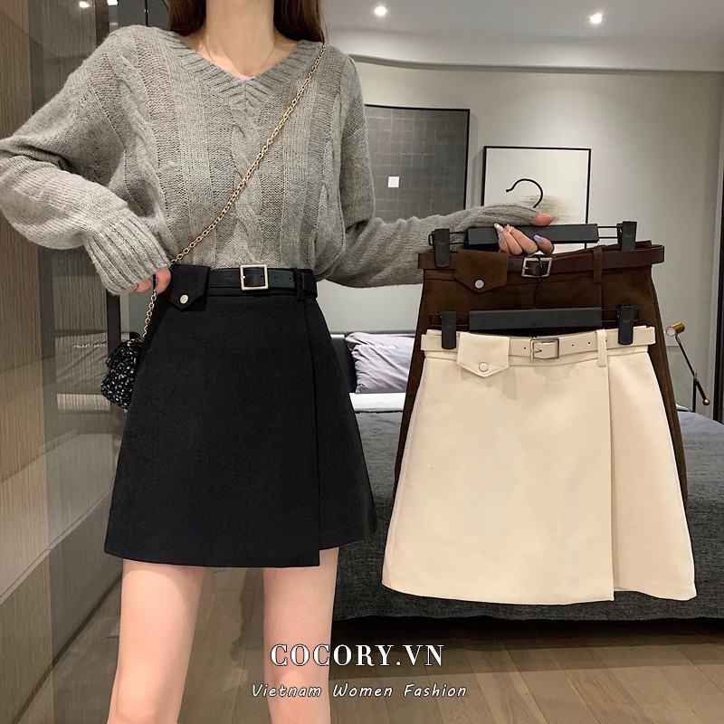 Chân váy ngắn chữ A lưng cao kèm thắt lưng thời trang mùa đông phong cách Hàn Quốc cho nữ | BigBuy360 - bigbuy360.vn
