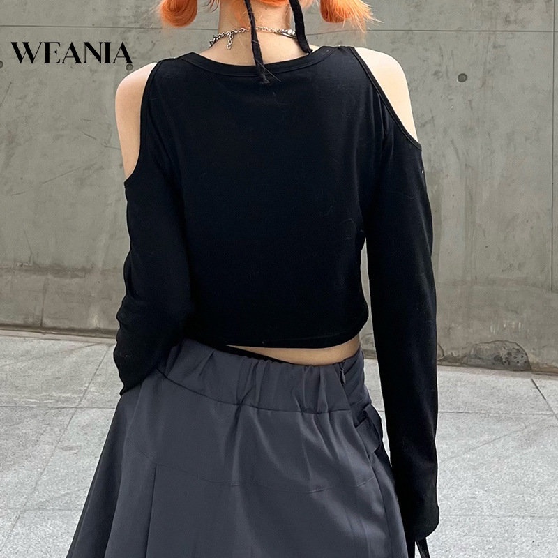 Áo Thun Tay Dài Trễ Vai Hoạ Tiết In Thiết Kế Đơn Giản Hợp Thời Trang