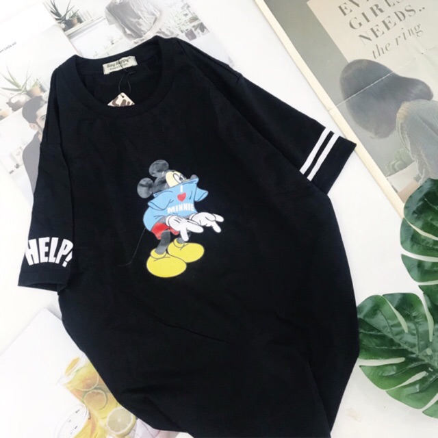 Áo phông SAY HAPPY Mickey I love Minnie sọc tay
