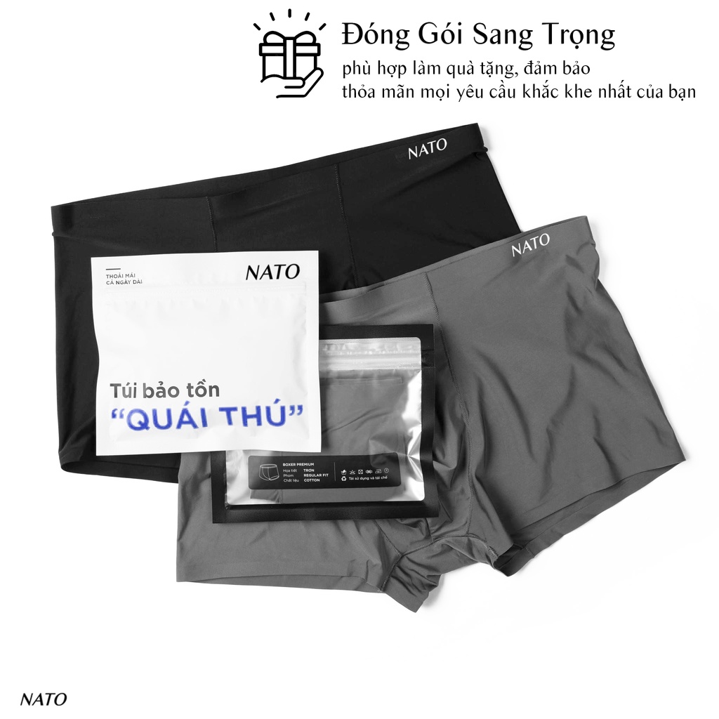 Quần Lót BOXER Nam Trơn Vải Lụa Băng Tự Nhiên 100% Thun Lạnh Cao Cấp Màu Xám , Đen Basic Trơn Mát Thoáng Co Giãn NATO