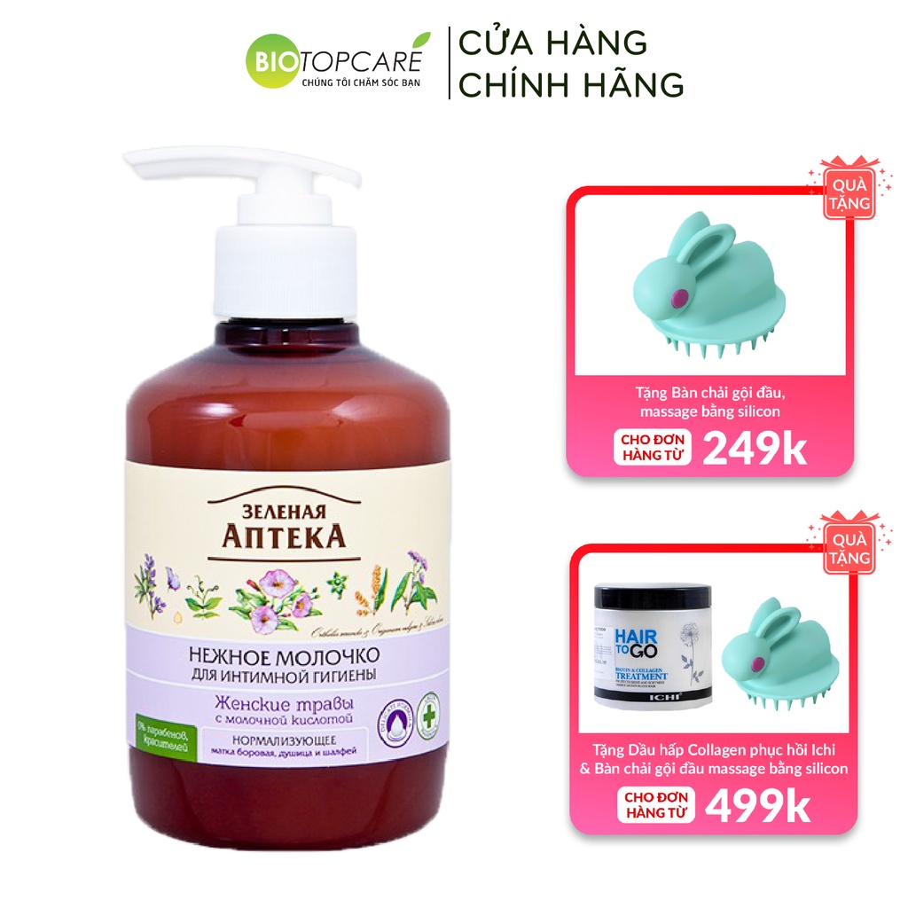 Dung dịch vệ sinh phụ nữ dạng sữa Zelenaya Apteka trung hòa chiết xuất Thảo Mộc 370ml - TN192