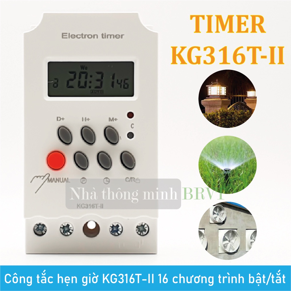 Công tắc hẹn giờ KG316T-II ngõ ra 25A cài đặt được 16 chương trình điều khiển chiếu sáng tưới tiêu hiệu lệnh