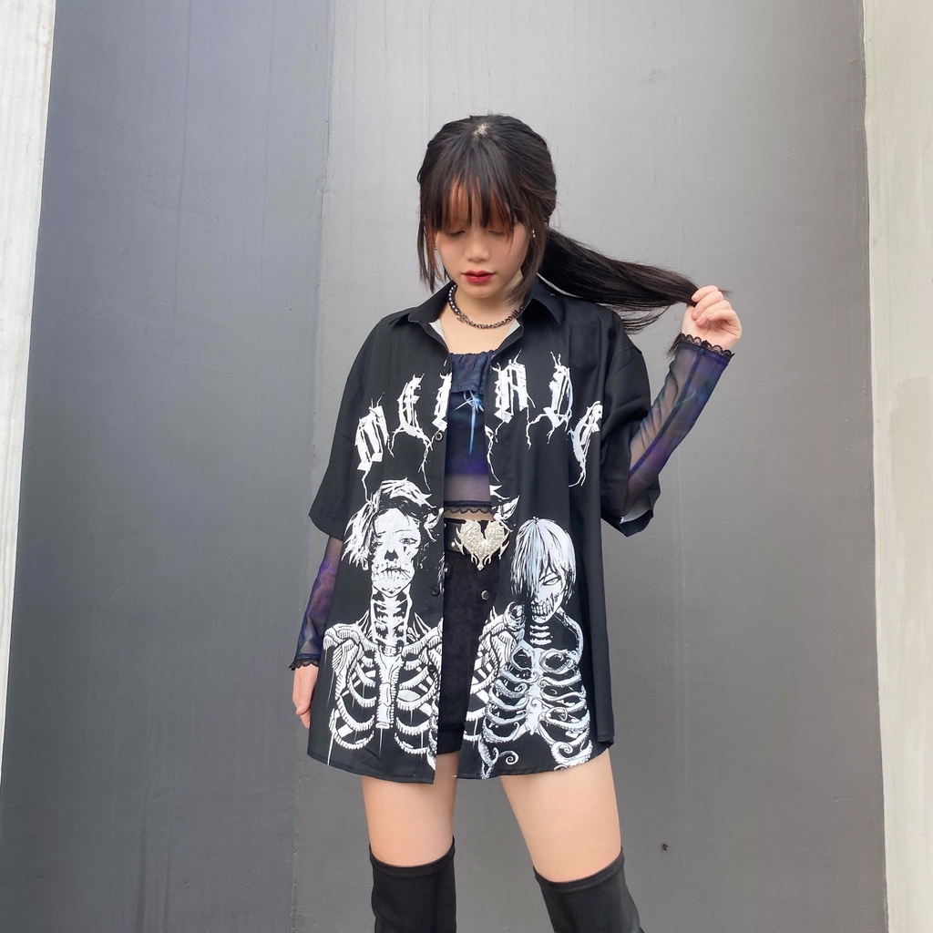 [Mã INCU50 giảm 50k đơn 250k] MENDE - Black Skeleton - Áo sơ mi nam tay ngắn | BigBuy360 - bigbuy360.vn