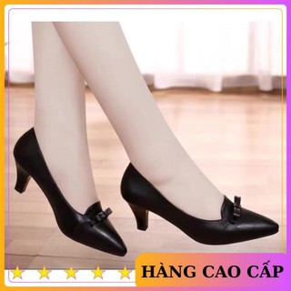 Giày công sở bít mũi gắn nơ thời trang