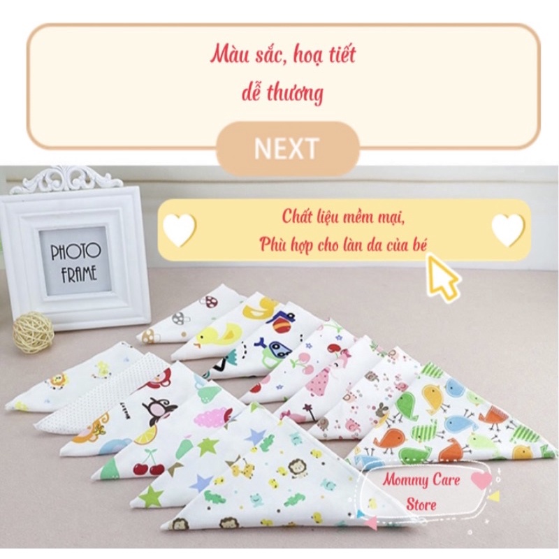 Khăn Yếm Tam Giác Cotton Cúc Bấm Cho Bé Trai Bé Gái
