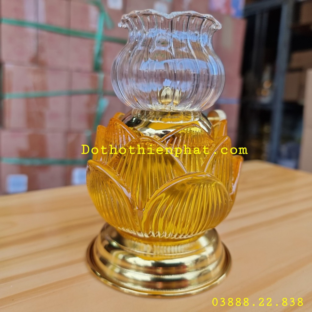 Đèn thờ đốt dầu lưu ly cát tường cao 14cm mẫu đẹp