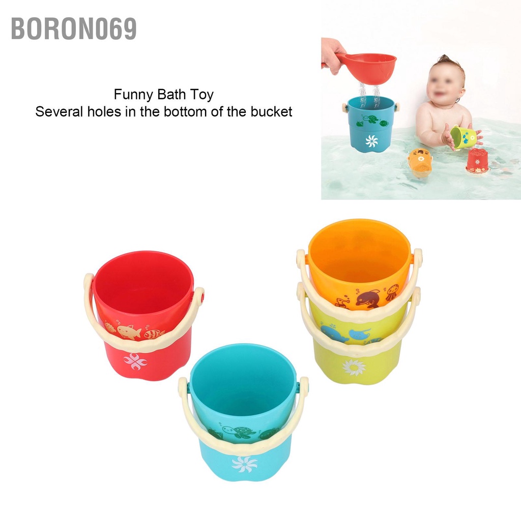 Boron069 Tắm cho bé Xô xếp chồng Đồ chơi trẻ sơ sinh bằng nhựa Vui nhộn đầy màu sắc Cúp Quà tặng nhật 6 tháng +