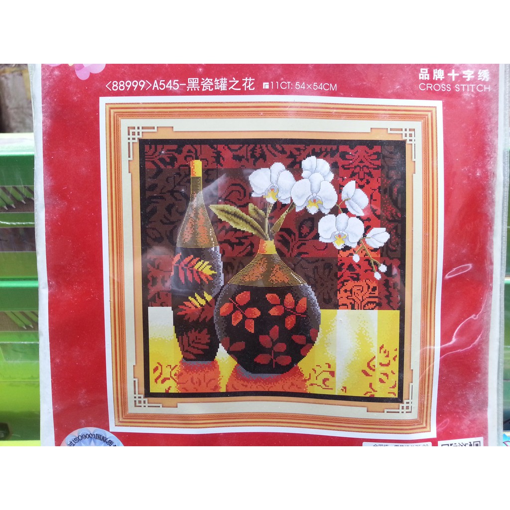 Tranh thêu chữ thập bình hoa A545