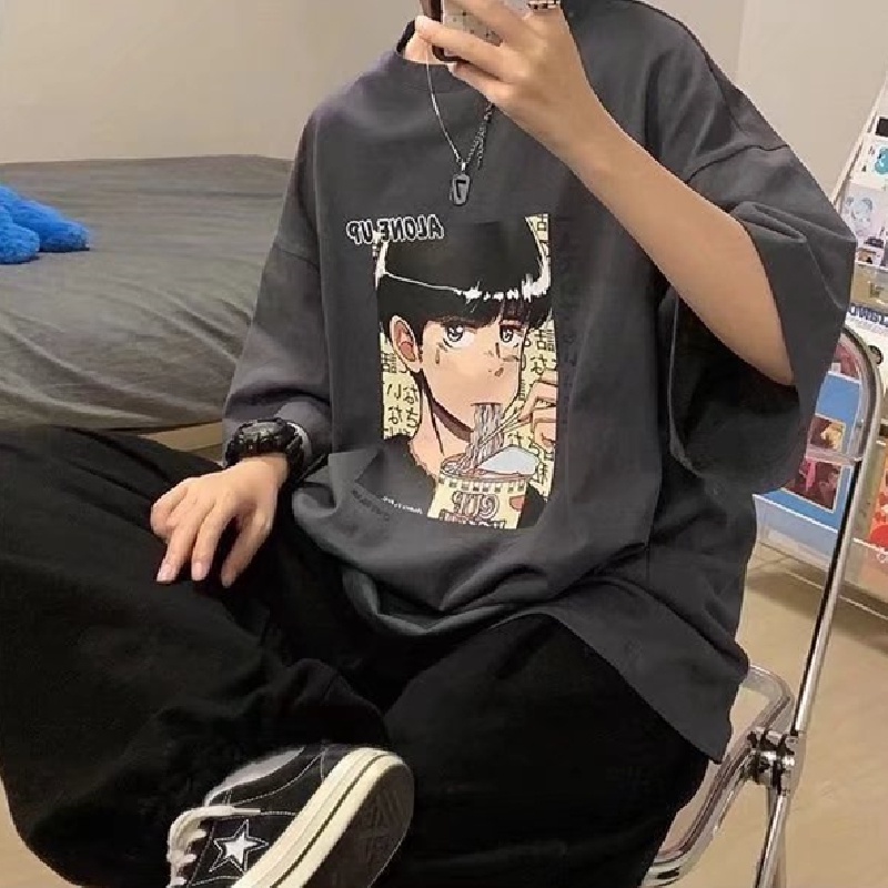Áo Thun Tay Ngắn Dáng Rộng In Họa Tiết Hoạt Hình Phong Cách Hip Hop Hàn Quốc Thời Trang Mùa Hè Cho Nam Và Nữ