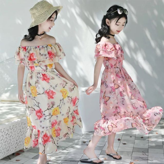 (Mới về) Váy maxi voan Quảng Châu cho bé 15-25kg