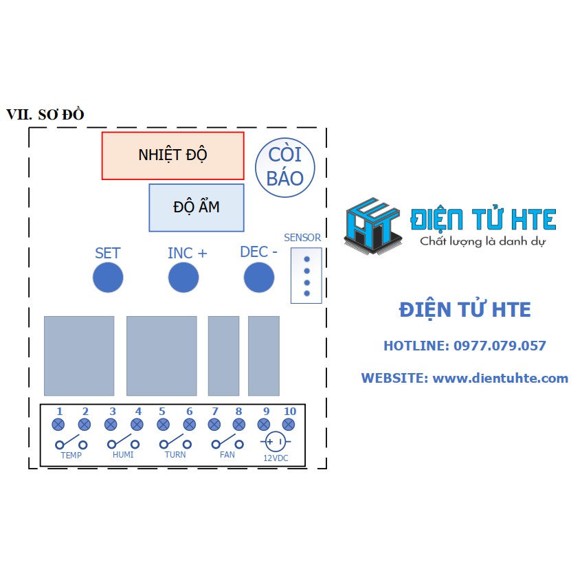 Mạch điều khiển ấp trứng nhiệt độ - độ ẩm - nhiều chức năng HTE-INC02