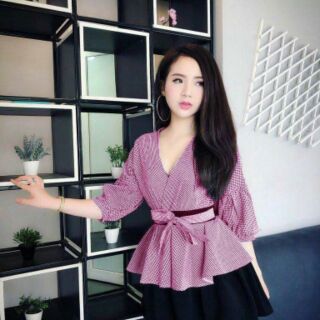 Set áo caro váy kèm quần