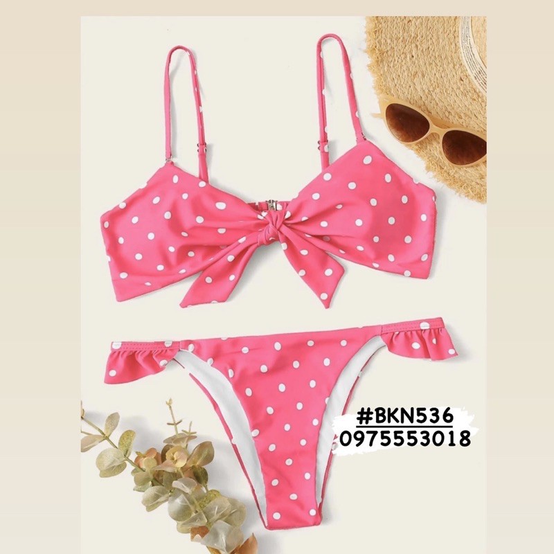 [BKN536] &lt;ÂU&gt; SET BIKINI NƠ NGỰC CHẤM BI XANH BLUE/ĐỎ/HỒNG