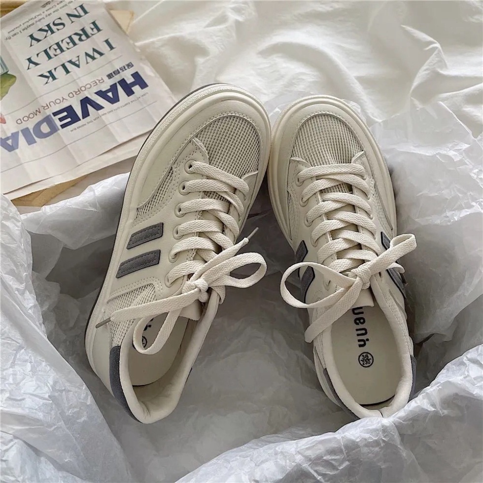 SẴN - VIDEO THẬT Giày thể thao viền nâu độn đế đi cực êm G054