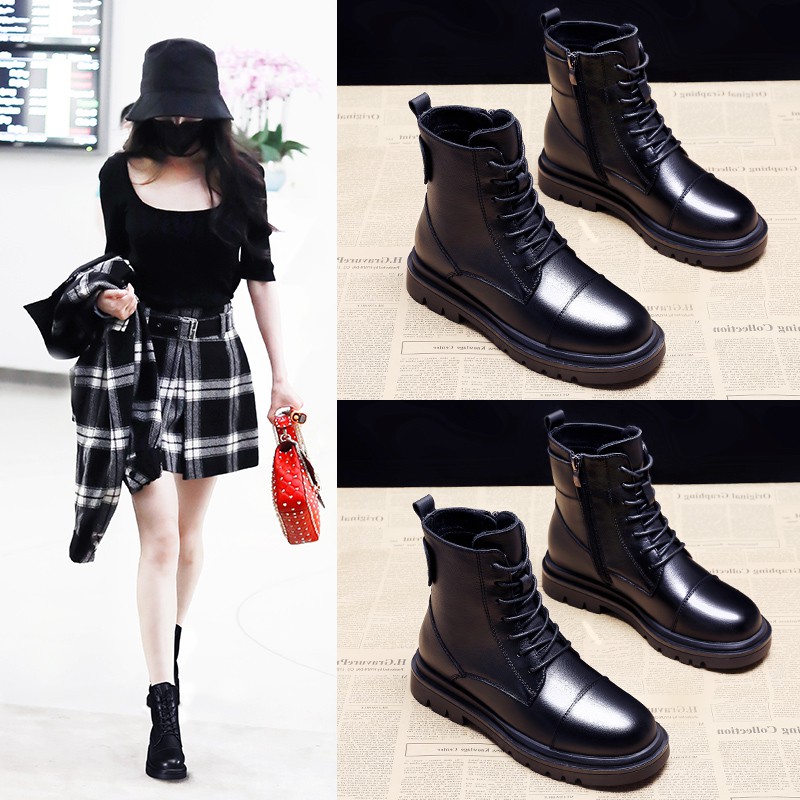 ▩☏Martin boots của phụ nữ phong cách Anh 2020 mới bốt bệt mùa thu và đông đen retro đẹp trai xuân giày đơn thủy triều in