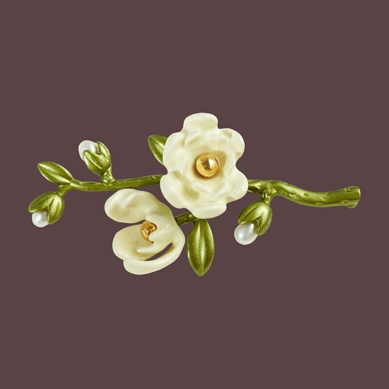 Ghim Cài Áo Hình Hoa Lily Màu Xanh Lá / Hoa Anh Đào / Thung Lũng Phối Hạt Ngọc Trai Màu Tím / Tím