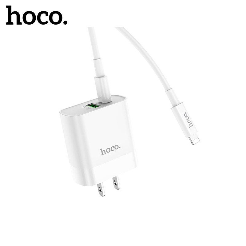 Bộ Sạc Nhanh PD 20W, Quick Charge 3.0 Hoco C80 - Củ Sạc Nhanh Kèm Cáp Sạc Lightning, Type C