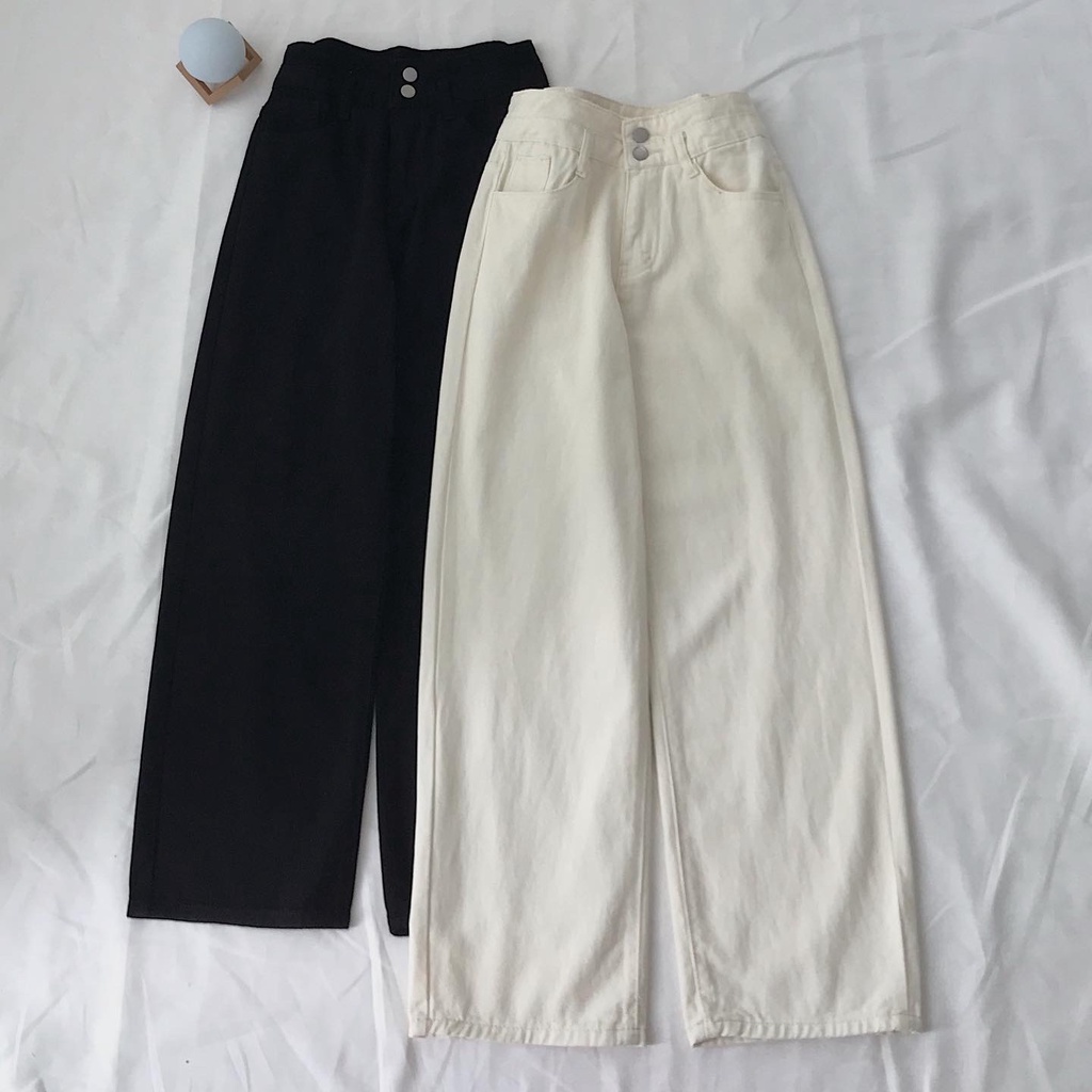 Quần Jean Ống Rộng Nữ JEM CLOSET Quần Bò Nữ JAMIE Có 2 Cúc Cạp Cao Thiết Kế Dáng Belt Phong Cách Hàn Mặc Tôn Dáng 2869