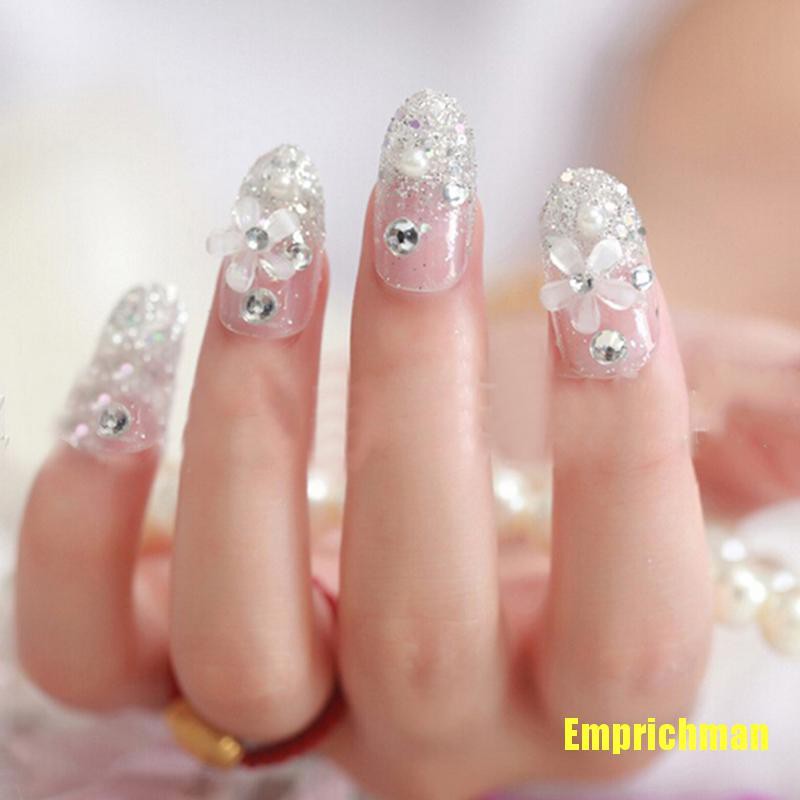 (Hàng Mới Về) Móng Tay Giả Đính Đá 3d Thời Trang Cho Nữ