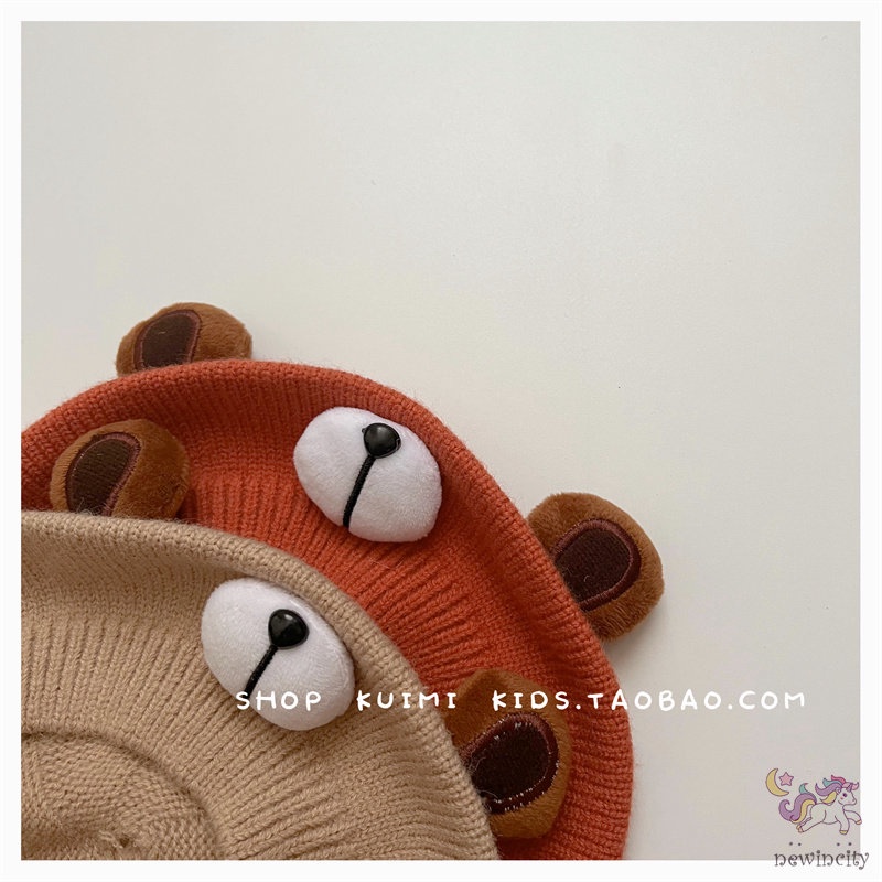 Mũ Beanie Dệt Kim Hoạ Tiết Hoạt Hình Phong Cách Hàn Quốc Cho Bé