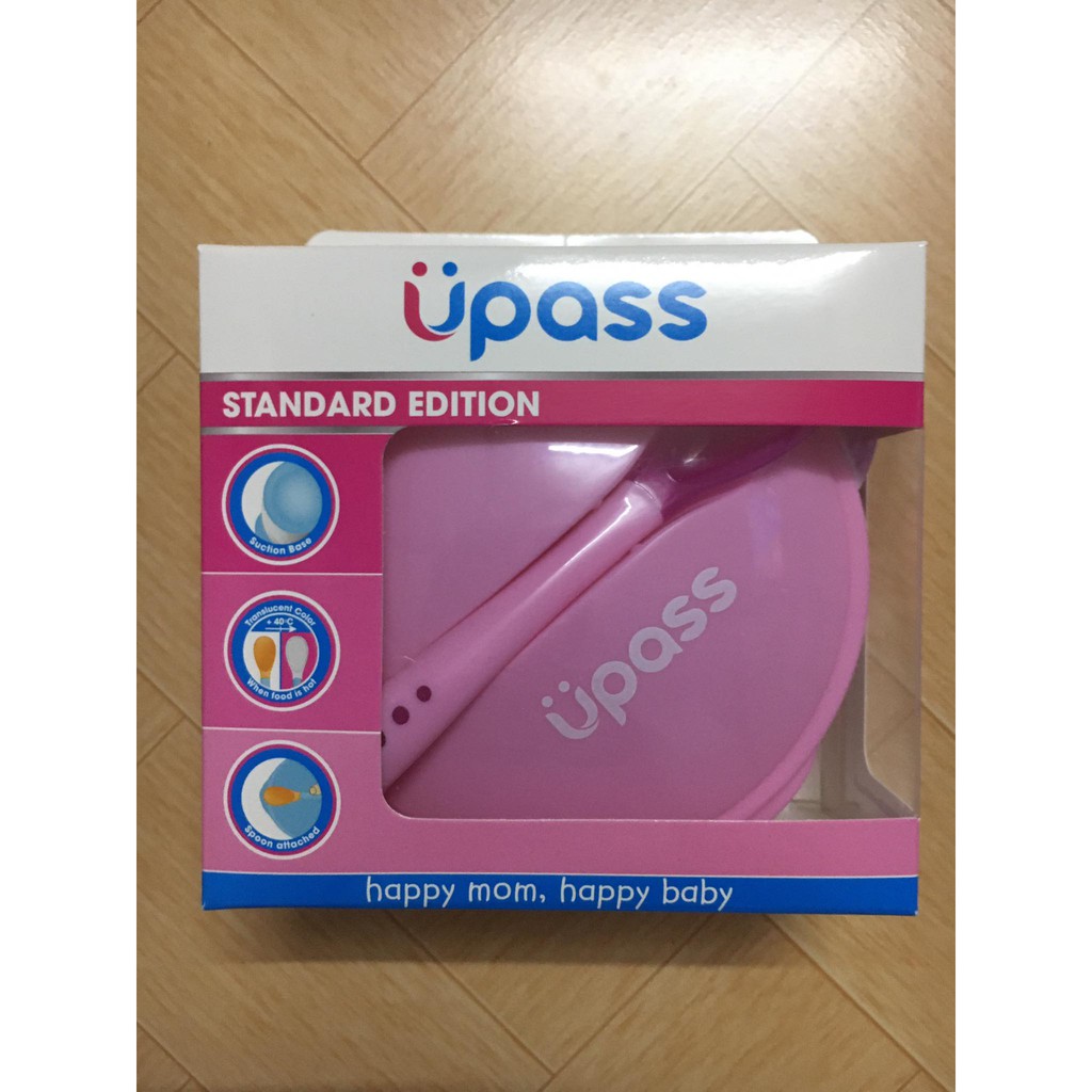 Bát ăn dặm Upass chống đổ có nắp và thìa cảm ứng nhiệt UP5001W