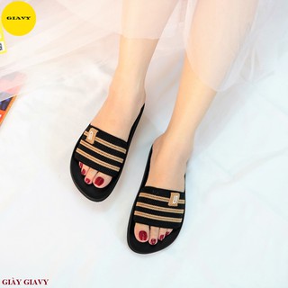 Dép nữ quai ngang sọc mix màu dtk336 - giavy