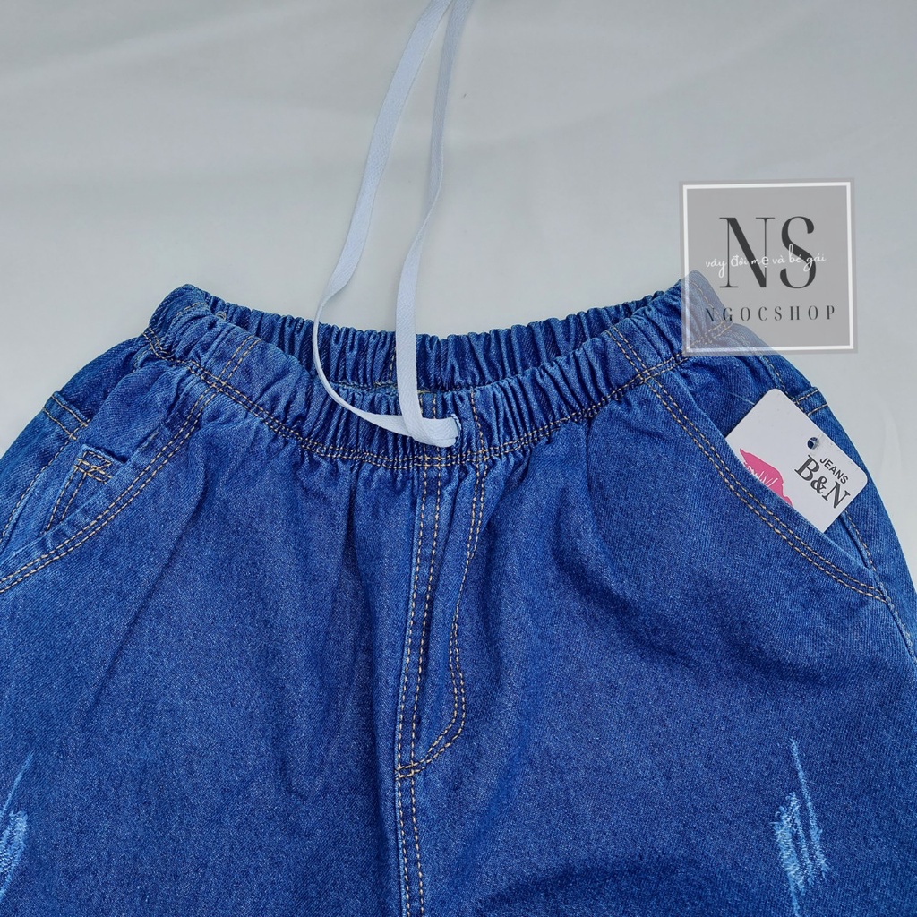 Quần jean baggy lưng thun gập lai cào xước