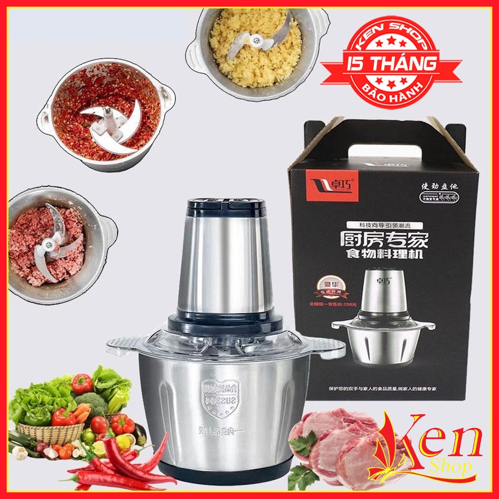 Máy Xay Thịt Loại Tốt - Cối Inox Hàng Cao Cấp - Dung Tích 2l - 4 Lưỡi Giao Siêu Bền Siêu Sắc