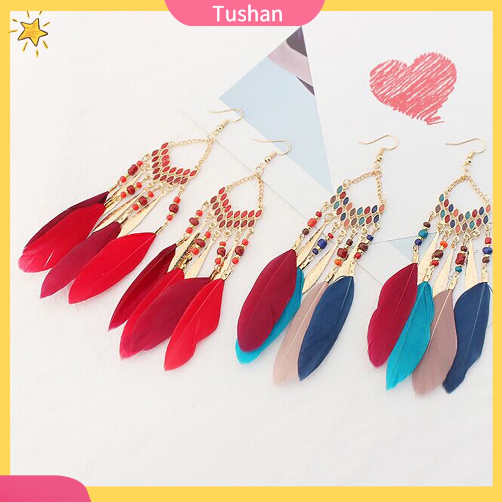 Khuyên tai lông vũ phong cách Boho cổ điển cho nữ