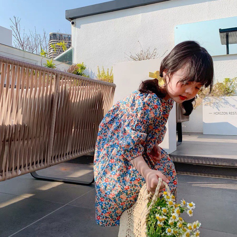 Váy dài tay cho bé gái họa tiết hoa nhí cực xinh Váy thu bé gái T01