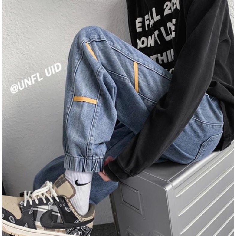 Quần jean dài dáng rộng kẻ sọc phong cách Nhật Bản chất lượng cao size S-3XL cho nam