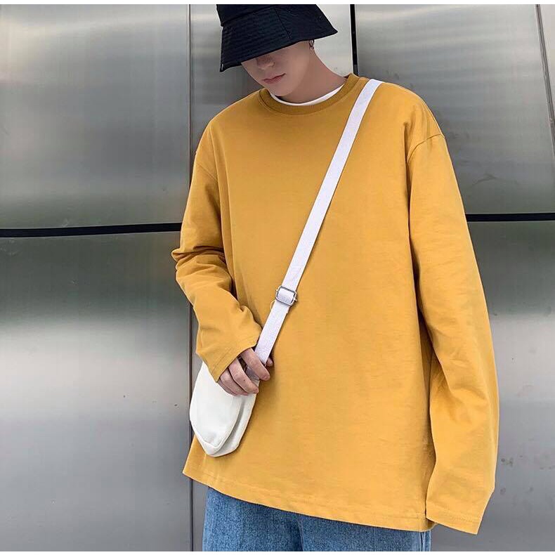 Áo thun tay dài nam form rộng 2N Unisex phông cotton trơn basic màu trắng/đen/vàng/xanh lá