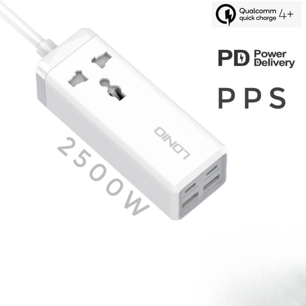 Sạc Để Bàn AC 2500W LDNIO SC1418 - 2 Cổng Type C - 2 Cổng USB - 65W - PD 3.0 - PPS - Dây Dài 2M - Ch