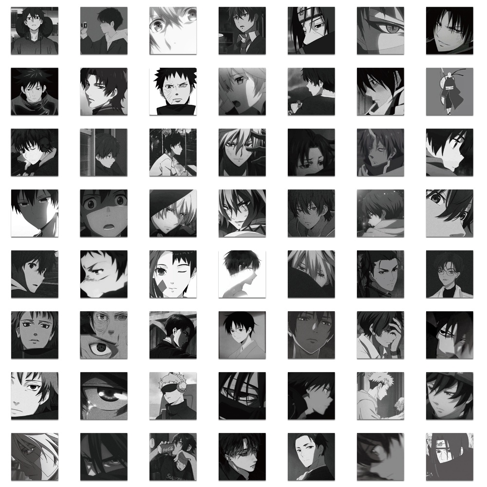 56 Sticker Chống Thấm Nước Họa Tiết Hoạt Hình Anime Màu Trắng Đen Trang Trí Sổ Tay/Điện Thoại