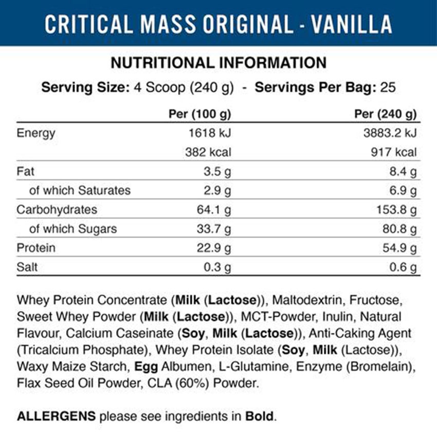 CRITICAL MASS 6KG 25 serving 100 muỗng Applied Nutrition - Sữa tăng cân tăng cơ cho người gầy