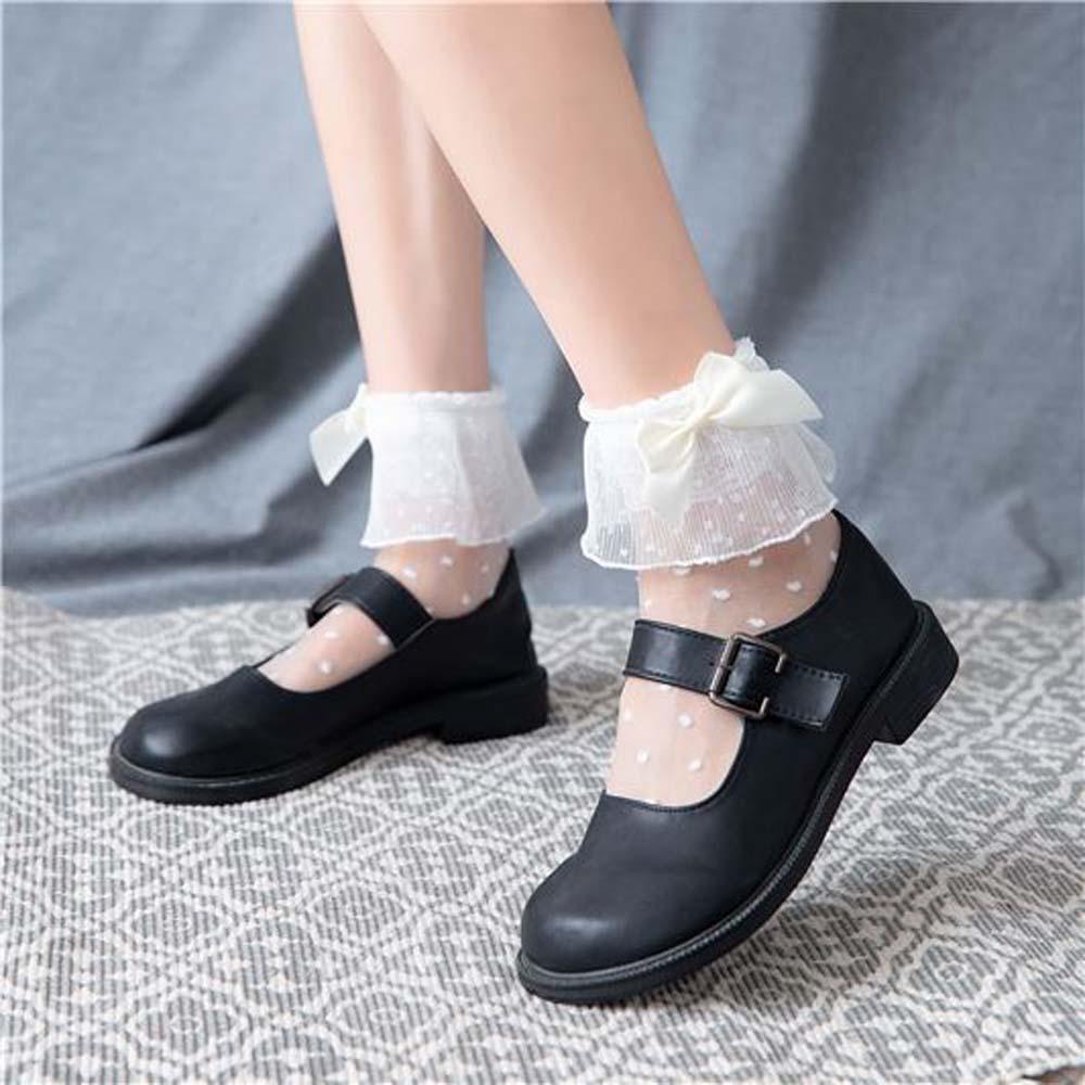 Dwayne Vớ Ống Lửng Nylon Trong Suốt Họa Tiết Thắt Nơ Phong Cách Nhật Bản Ngọt Ngào