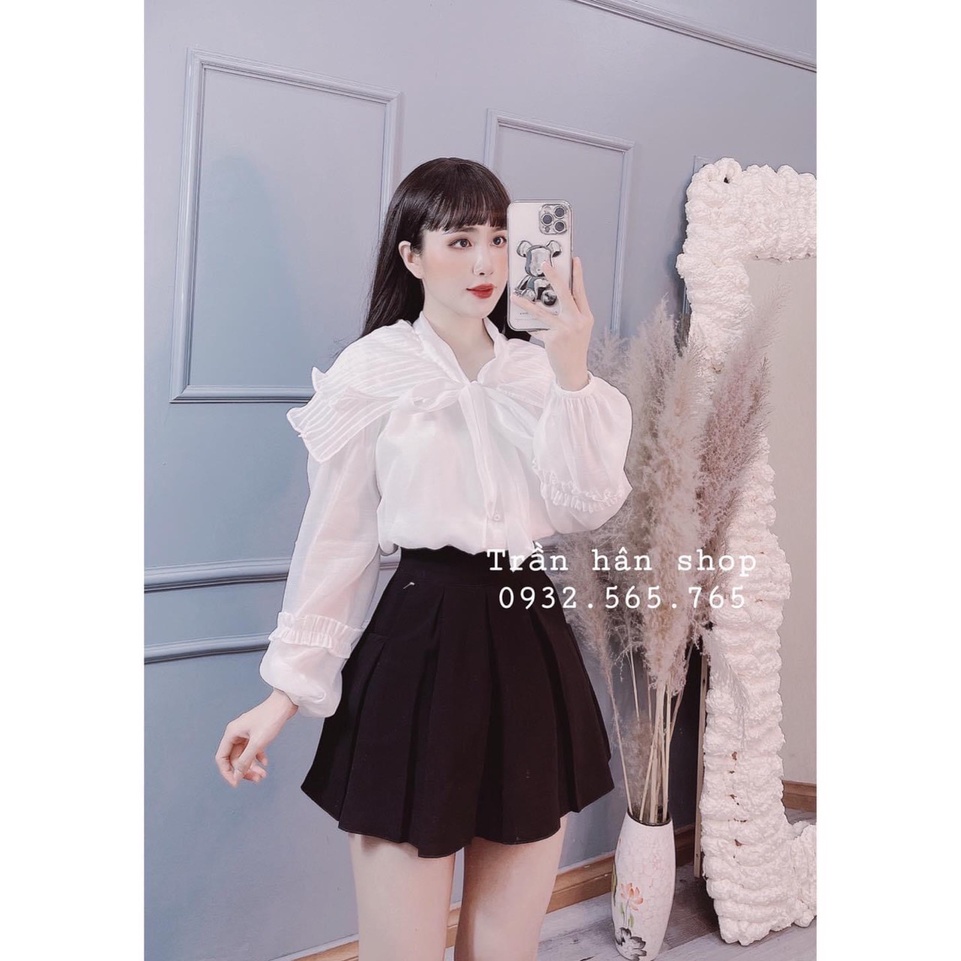 [HÀNG MỚI]  Áo sơ mi tơ bèo cổ nơ xếp ly siêu xinh | BigBuy360 - bigbuy360.vn