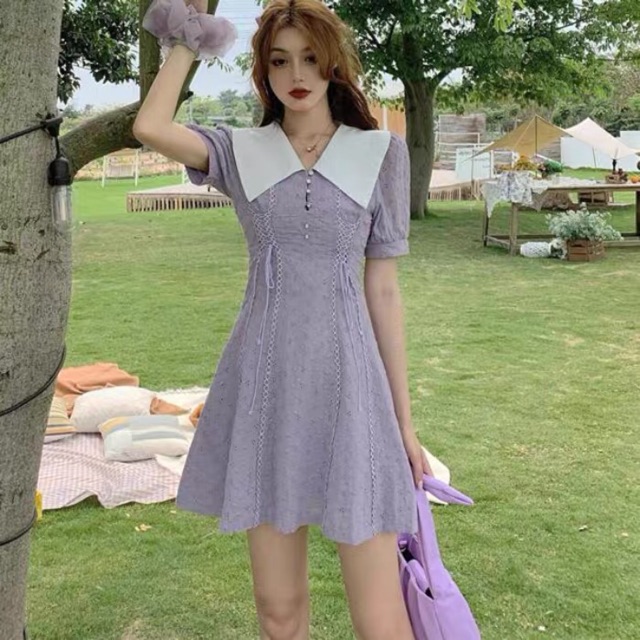 (Ảnh thật hình cuối) Đầm Tiểu Thư Cổ Thuỷ Thủ