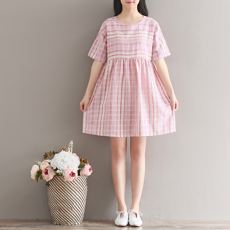 Đầm Cotton Lanh Ngắn Tay Dáng Rộng Xinh Xắn Cho Nữ 8824