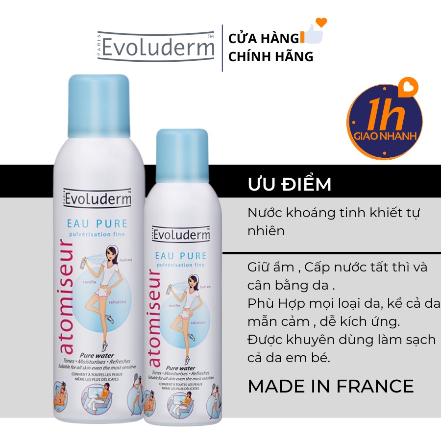 Xịt khoáng dưỡng ẩm cấp nước và làm dịu làn da Evoluderm 150ml