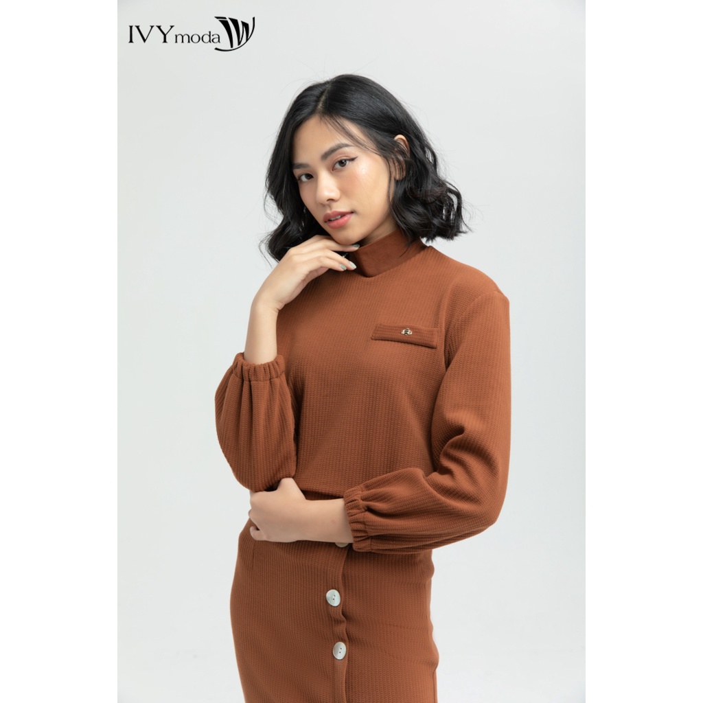 Áo thun nữ cổ cao vải gân IVY moda MS 58M6098
