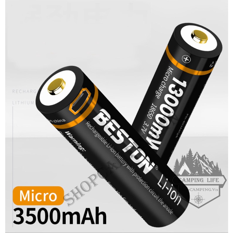 Pin sạc BESTON 18670 3500mAh 70M-35 có mạch bảo vệ, tích hợp cổng sạc li-ion 3.7v