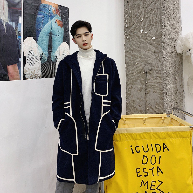 Áo Khoác Nỉ Nam Dáng Dài Thu Đông Phối Viền Kẻ Style Hàn Quốc SEPTEMBERGIRL1989 AO KHOAC NAM 9000023