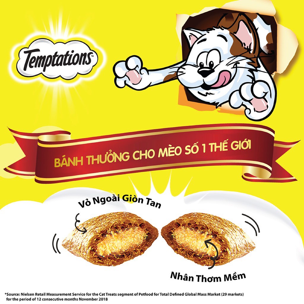 [DATE T11/2022] Bánh Thưởng Dinh Dưỡng Temptations cho Mèo gói 12g | Vie PETSHOP