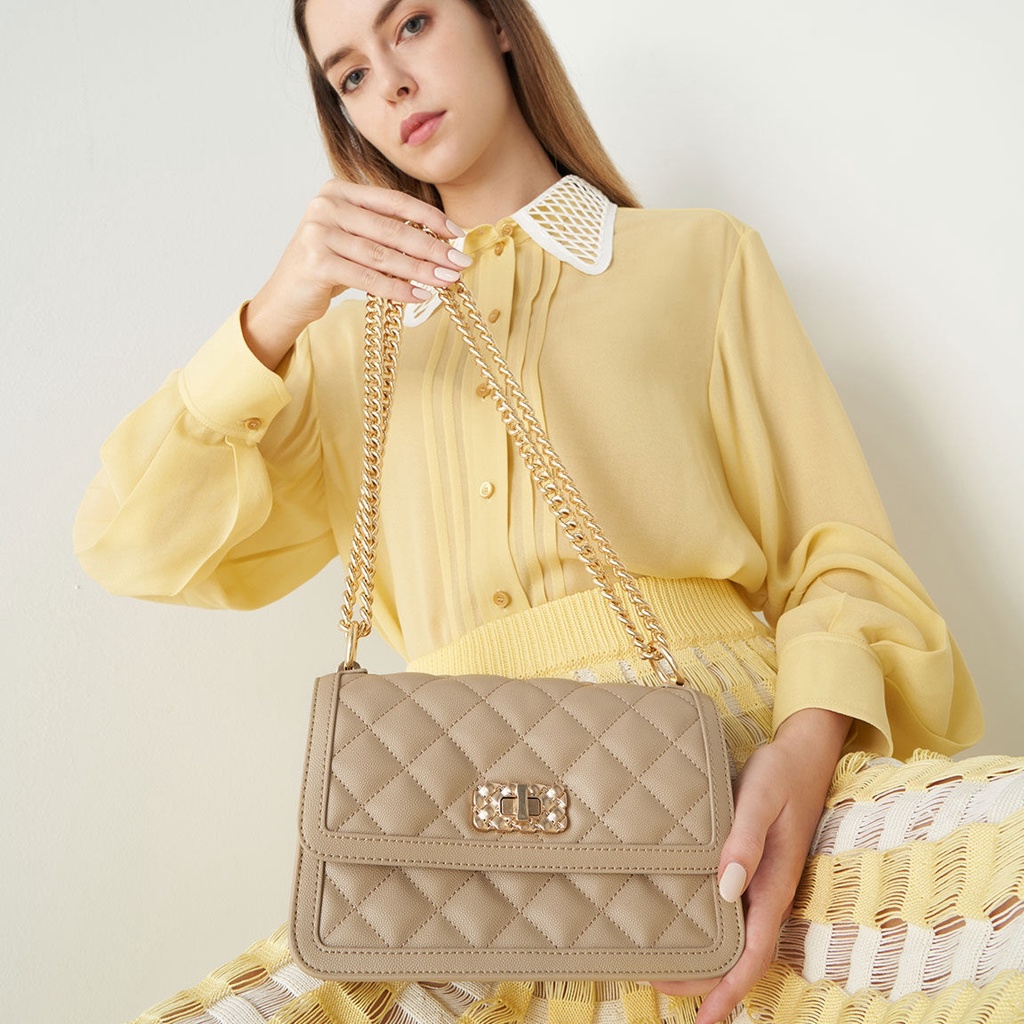 Túi đeo chéo nữ chữ nhật chần ô CnK vải tweed màu ombre ck2 80151108