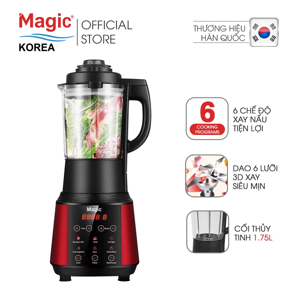 [Mã ELHA22 giảm 6% đơn 300K] Máy Xay Nấu Đa Năng 3D 6 lưỡi dao Magic A-96 (1.75L) - Đỏ