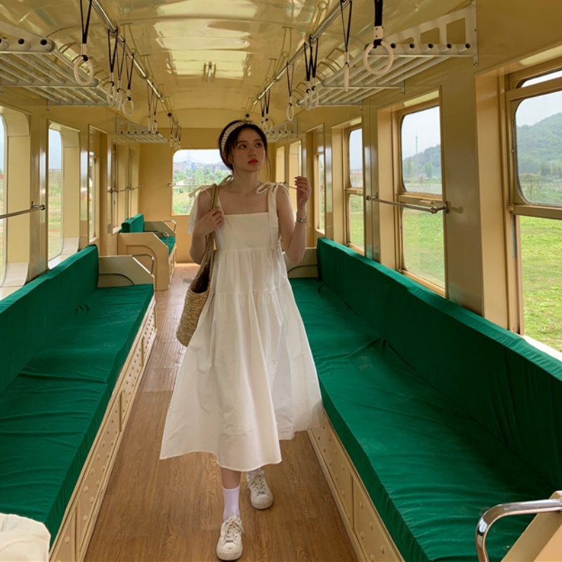 Đầm 2 dây kiểu xếp ly dáng rộng thời trang mùa hè phong cách Hàn Quốc cho nữ